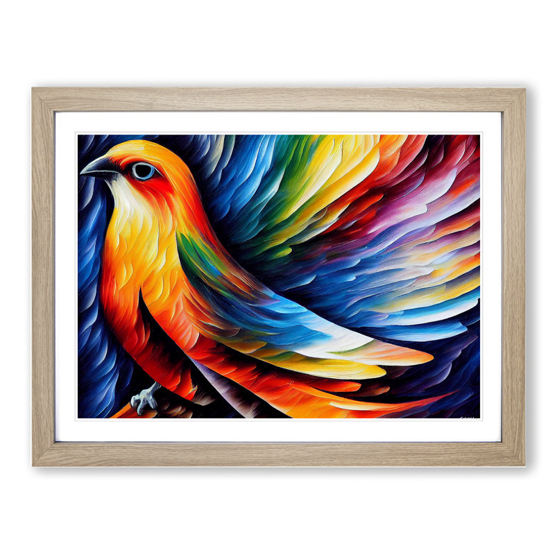 Bird Painting Vol.6 Abstract - Framed Print, 46cm H x 64cm W x 2cm D, Oak