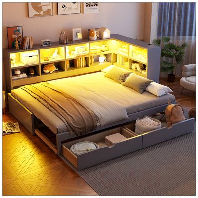 Lit de jour simple TG de très grand lit avec tiroirs de rangement, lumières DEL et ports de charge USB pour une utilisation polyvalente