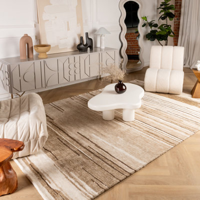 Rug Branch Karsoni 5' x 8' (5'3" x 7'7") Beige/Brown Linear Abstract Indoor Area Rug, Comtemporary, Medium Pile, Stain-Resistant Carpet - Living Room, Bedroom, Dining Room, and Kitchen
