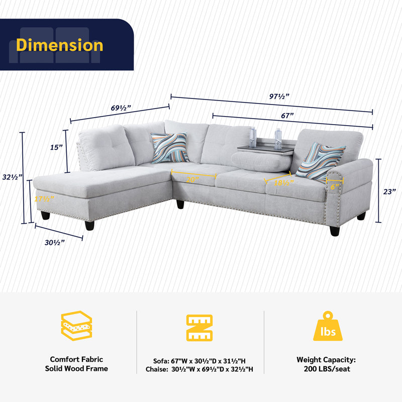 Ahkari Upholstered L-Shaped Sectional, Left Hand Facing