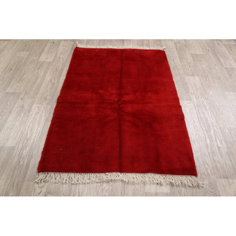 Tapis de zone en laine 3 pi 3 po x 4 pi 8 po one-of-kind à la main-noué la new age gabbeh