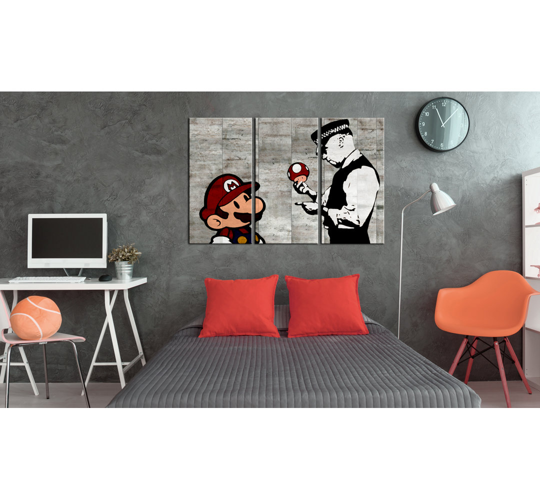 3-tlg. Leinwandbilder-Set Mario Bros von Banksy