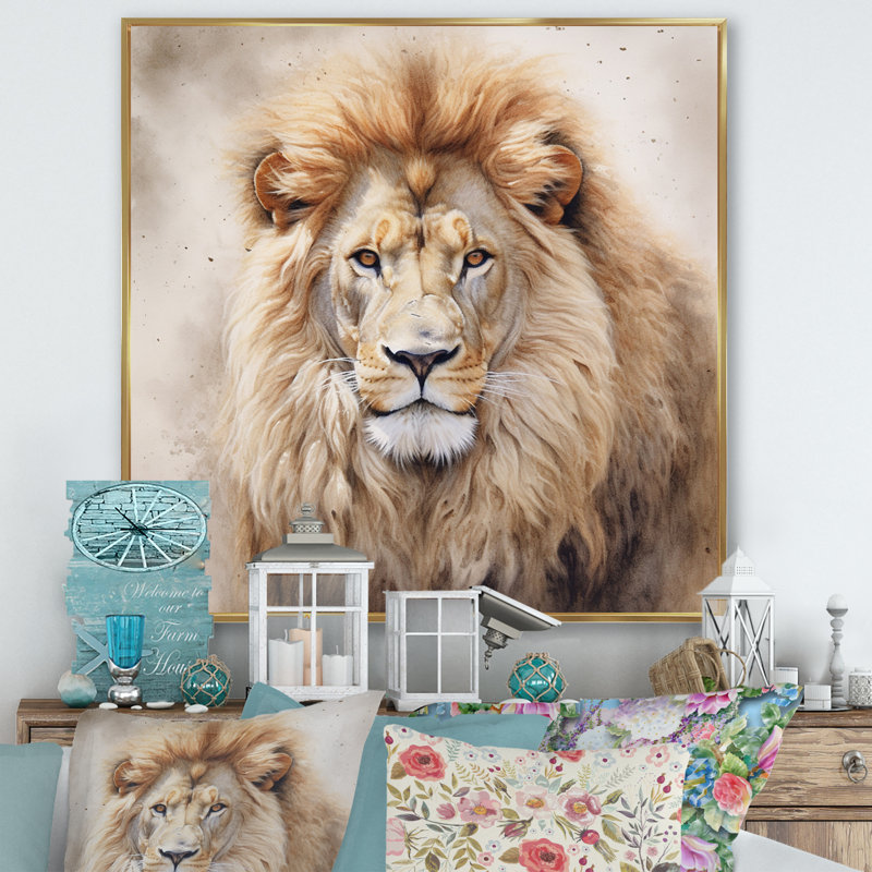 Fierce Lion II - Lion, art mural, H 24 po x l 24 po x P 1 po, Cadre flottant doré