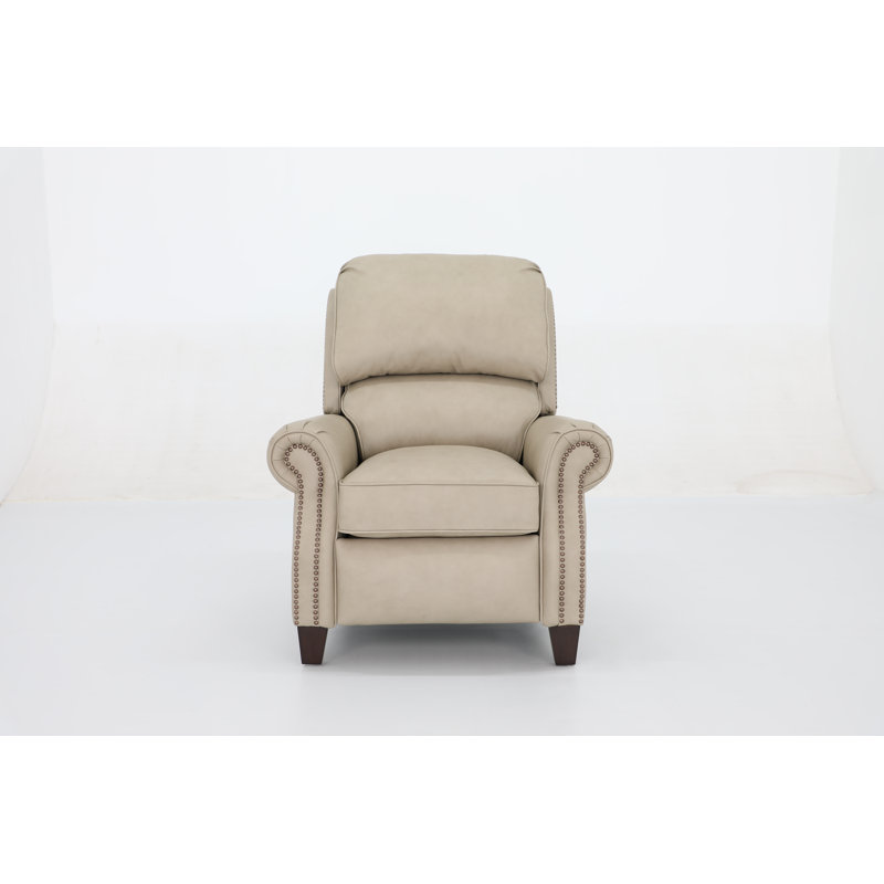 Asmahan 37.4" Wide Genuine Leather Manual Club Recliner, Beige