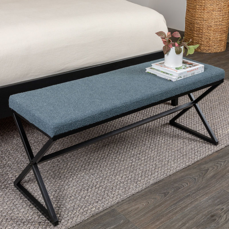 Avae Boucle Upholstered Bench, Blue/Gray