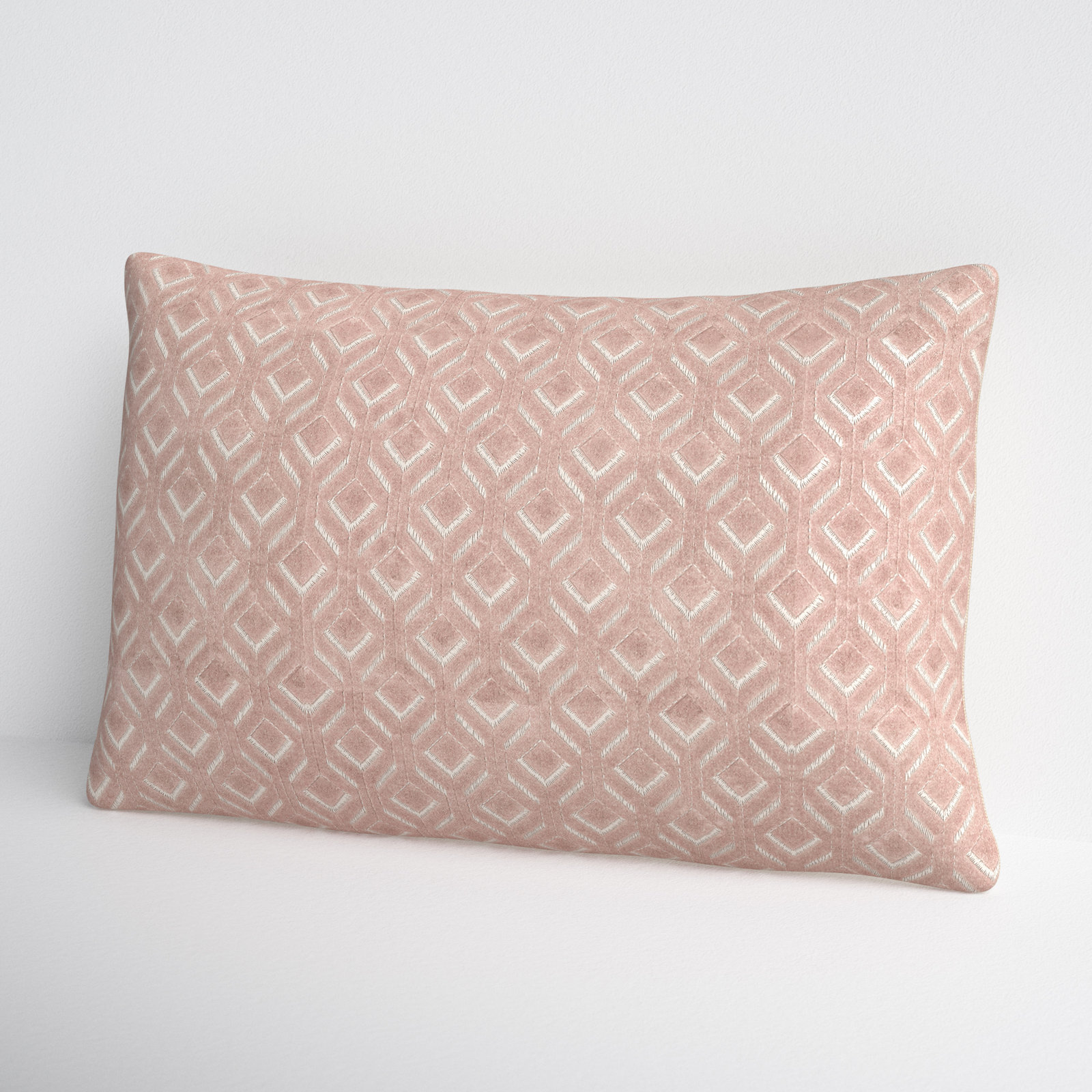 Ryans Embroidered Cotton Lumbar Throw Pillow, Rectangle 13" H x 21" W, Blush Trellis, Polyester/Polyfill