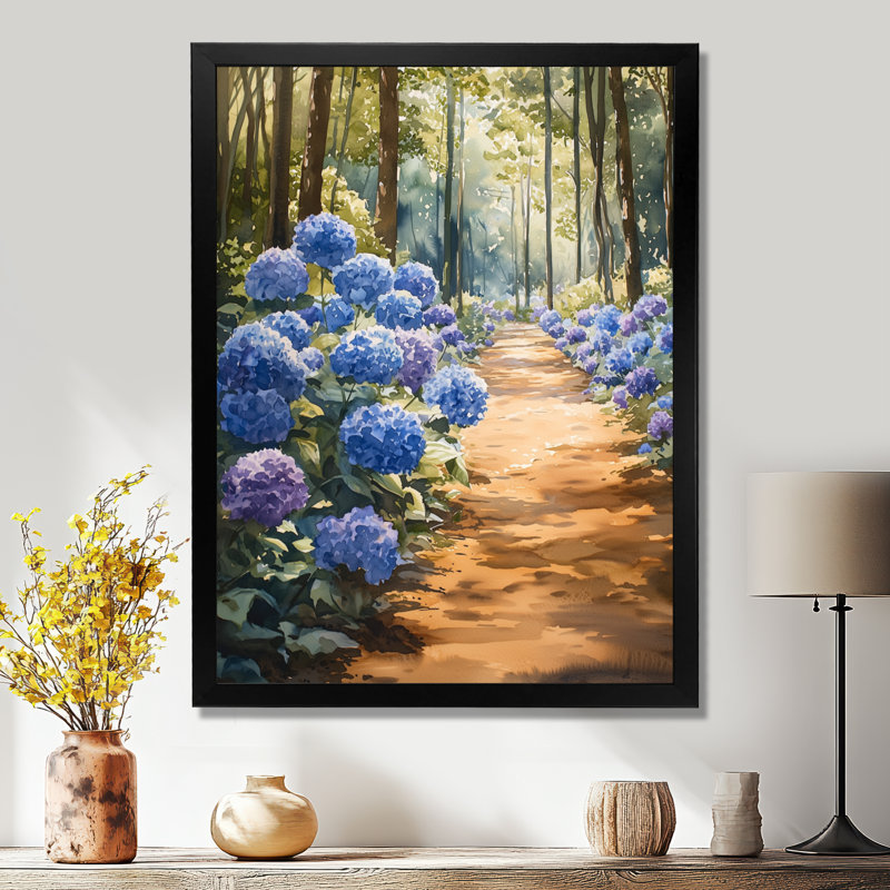 «Hydrangeas In The Garden Path I», reproduction d'art sur toile florale, H 20 po x l 12 po, Noir