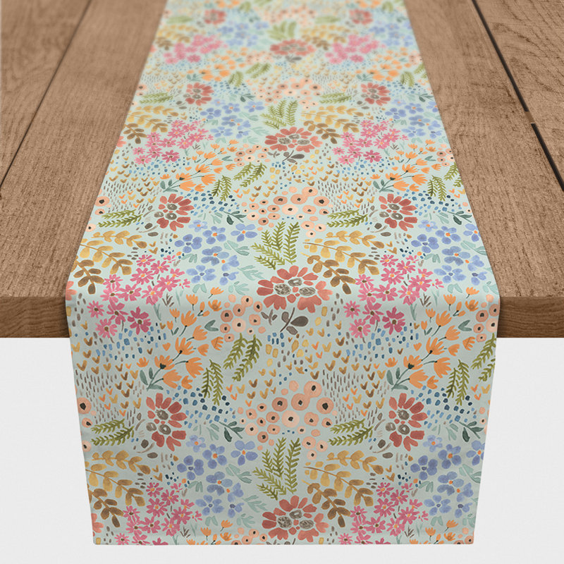Chemin de table floral, 90 po x 16 po, Bleu