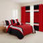 Grand lit complet moderne géométrique rouge et noir 9 pièces dans un sac: couvre-lit matelassé hydrofuge, 2 taies décoratives et 6 panneaux de rideaux à œillets filtrant la lumière - Ensemble de couvre-lit transitionnel-129499539-121273314