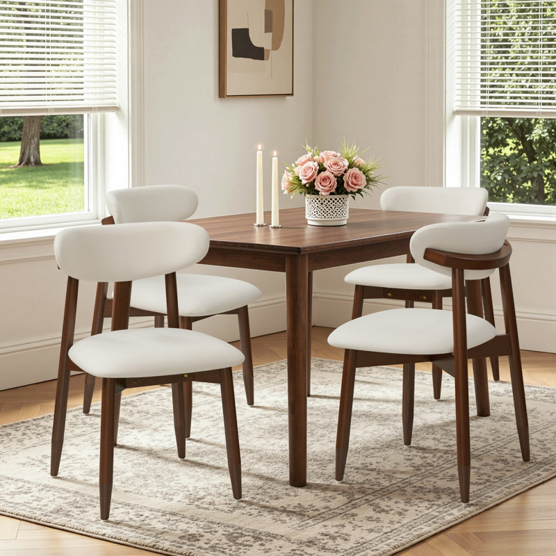 Modern Upholstered Dining Chair, Solid Wood Kitchen Chairs with Padded Seat and Back for Dining Room, Comfortable Design in Beige