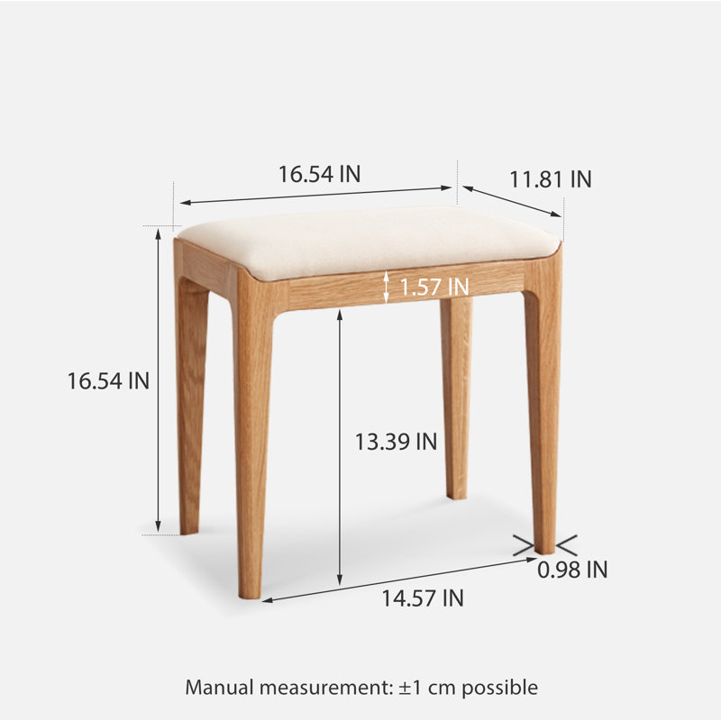 Tabouret de coiffeuse en chêne massif, Naturel