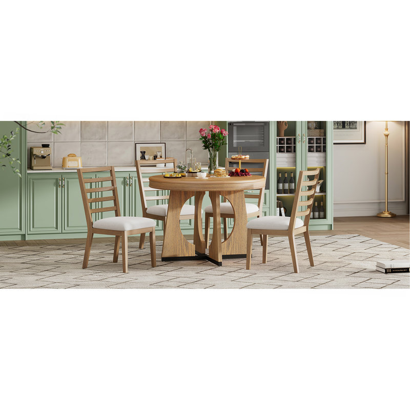 Ensemble de table de salle à manger ronde pour 4 avec chaises, ensemble de table de salle à manger extensible avec rallonge amovible de 16 po, ensemble de table de salle à manger rétro 5 pièces à motif géométrique unique pour la cuisine et la salle à manger (naturel)