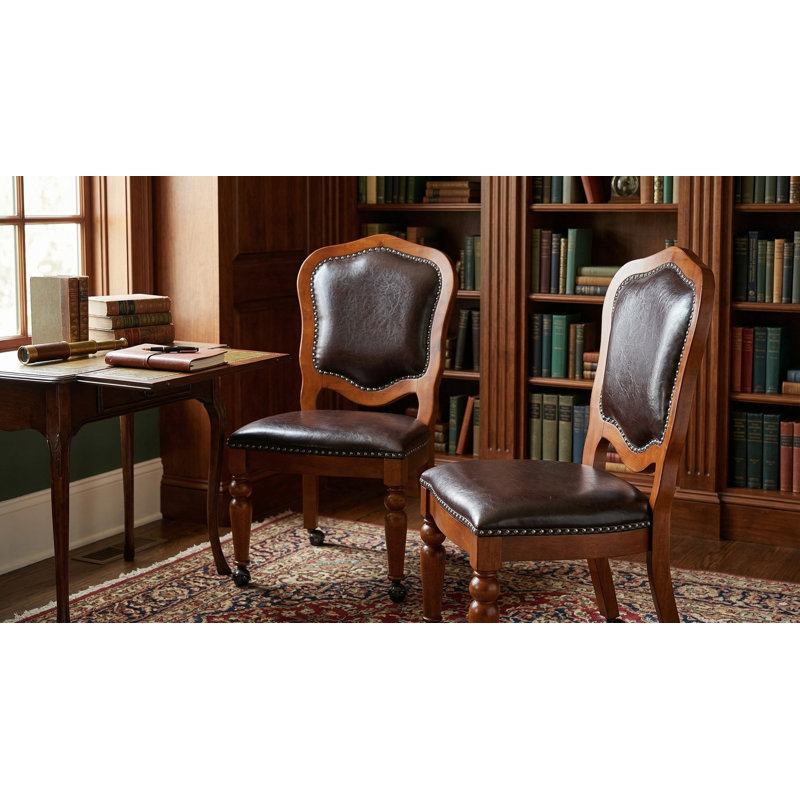Oroville 18'' H Faux Leather Upholstered Side Chair, Espresso/Cherry