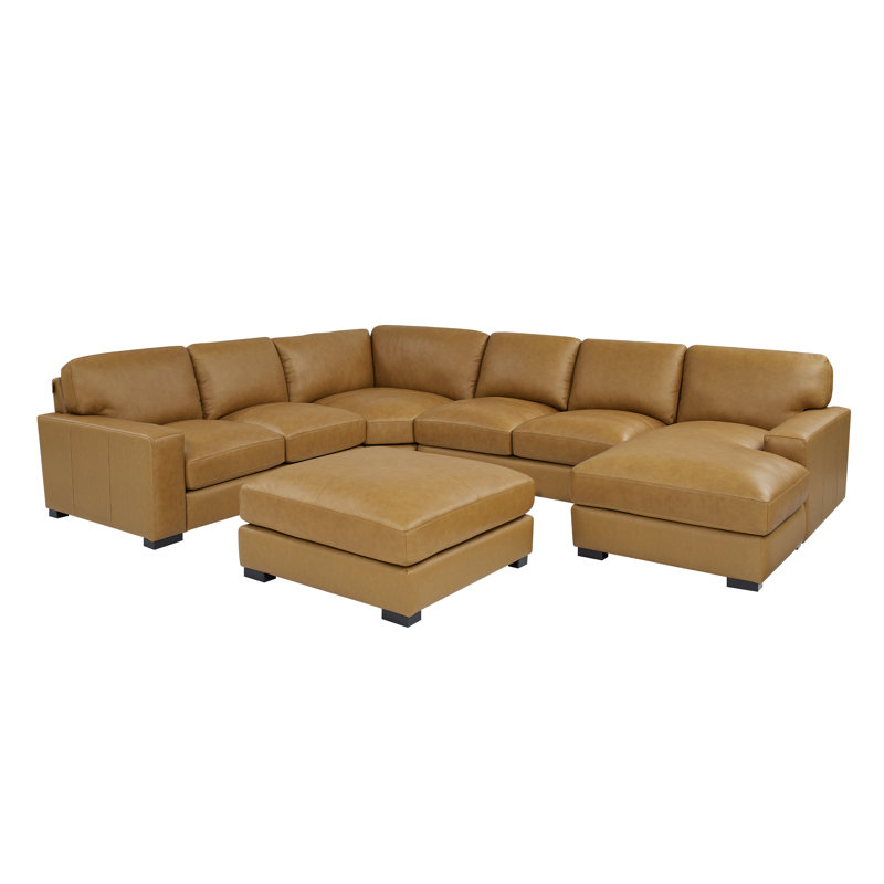 Antanisha Leather U-Shaped Sectional, Caramel Tan Genuine Leather