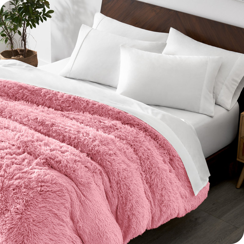 Light Pink Shaggy Faux Fur Twin/Twin XL Duvet Cover