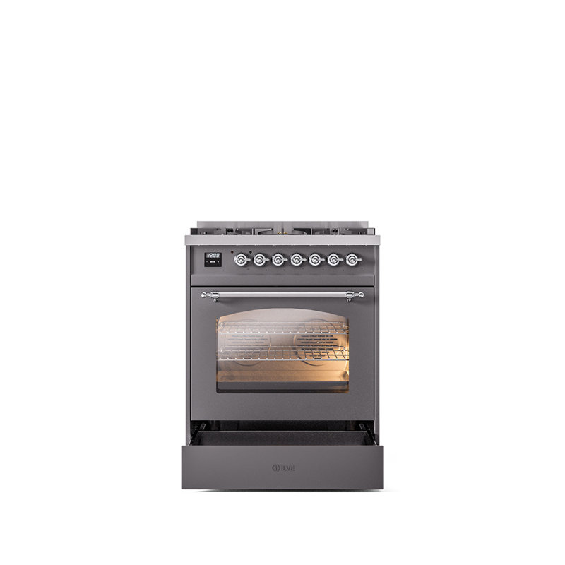ILVE Nostalgie II 30 in Dual Fuel Range, Liquid Propane, Graphite Matte/Chrome