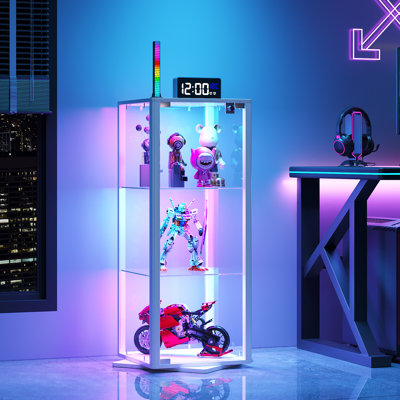 Minimalist Rotatable Display Cabinet with Glass Door, 39.4" H Lighted Curio Cabinet for Jewelry, Collectibles or Figure