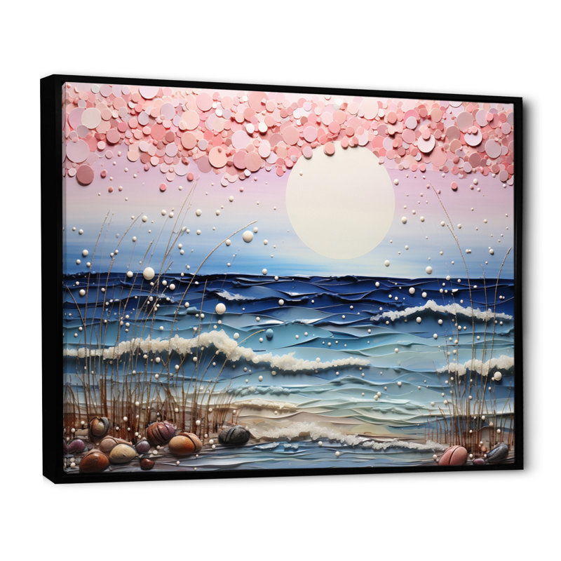 Beach Tranquil Tide Pointillism II - Nautique et plage, impressions sur toile, Cadre flottant noir