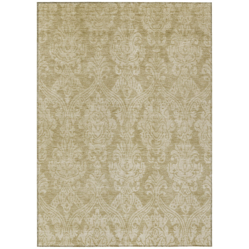 Tan Flat Woven Synthetic 5' x 7' Washable Rug