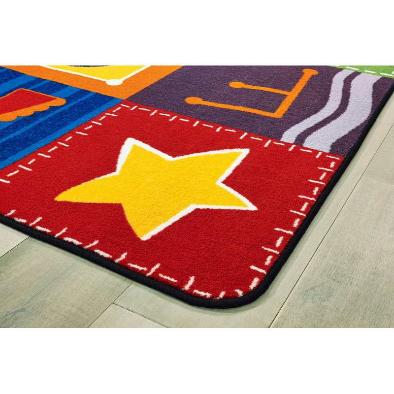 Multicolor Geometric Tufted Synthetic Kids Alphabet Area Rug 6' x 9'