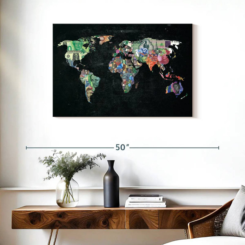 Keiri World Map Currencies, 24" H x 36" W