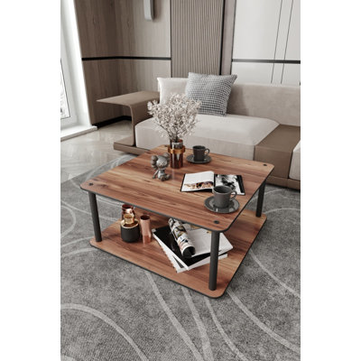 Table basse moderne, finition noyer, 27,6 po x 15,0 po x 27,6 po | 100% panneau de fibres à densité moyenne avec pieds en kraft comprimé | Design industriel élégant pour le salon et le bureau, durable et élégant, parfait pour un décor moderne