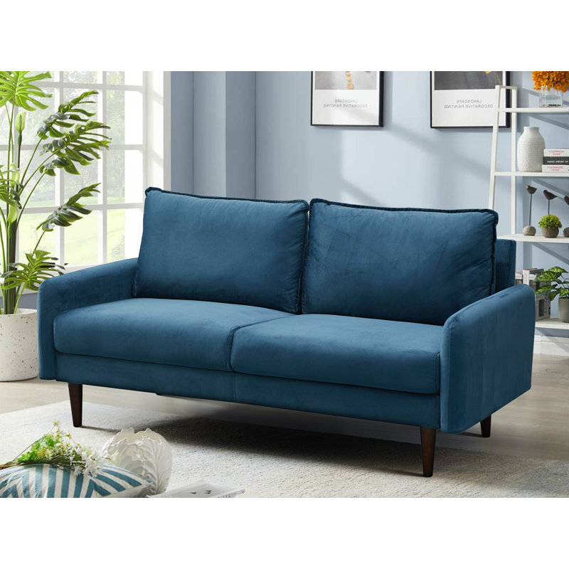 Gelsomino 70.5" Velvet Round Arm Sofa, Prussian Blue Velvet