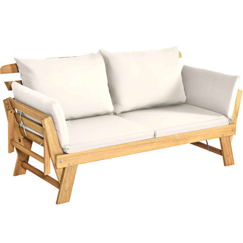 Alsa 62'' Wide Straight Acacia Wood Patio Daybed with Cushions, White