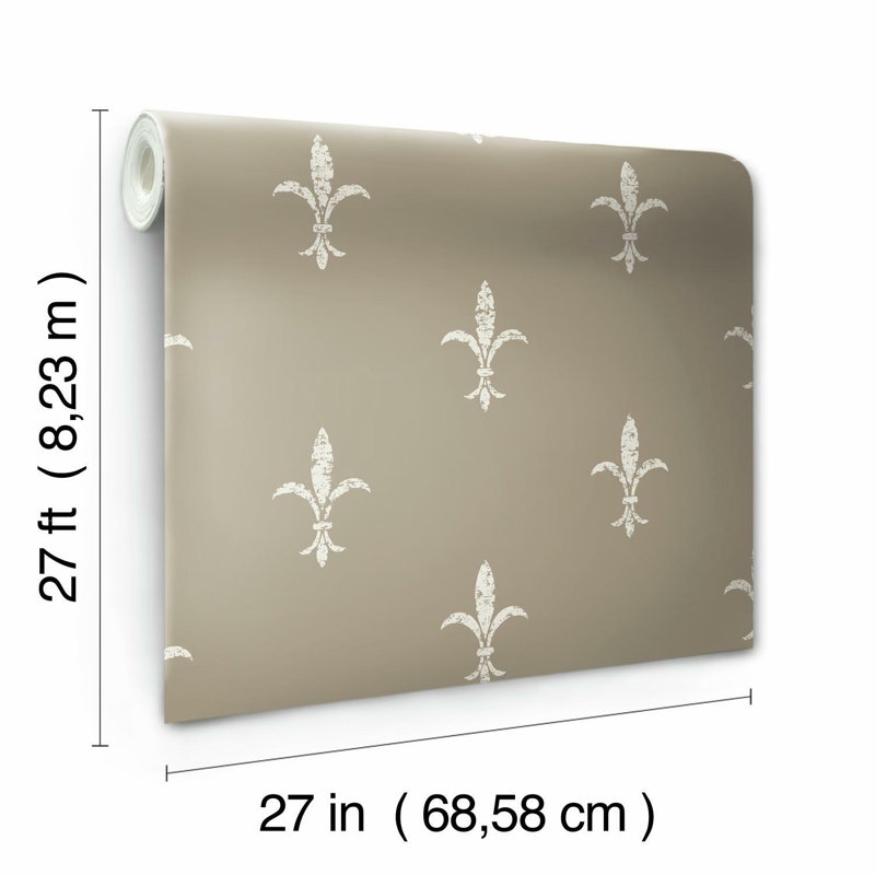 Fleur De Lis 27'27" Smooth Wallpaper Roll, Glint/Cream