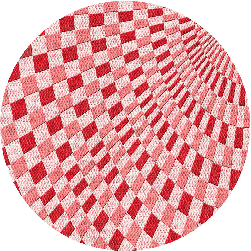 Tapis géométrique rose / rouge, Rond 7 pi
