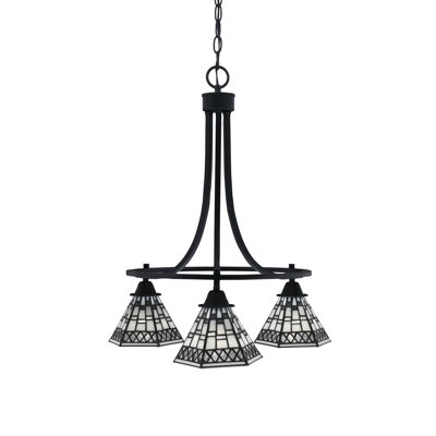 Paramount 3 Light Downlight Chandelier Shown In Matte Black Finish With 7" Pewter Art Glass