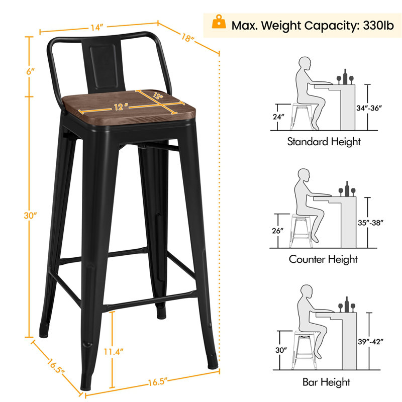 Armagh Counter Stool with Metal Frame, Bar Stool (30" Seat Height)