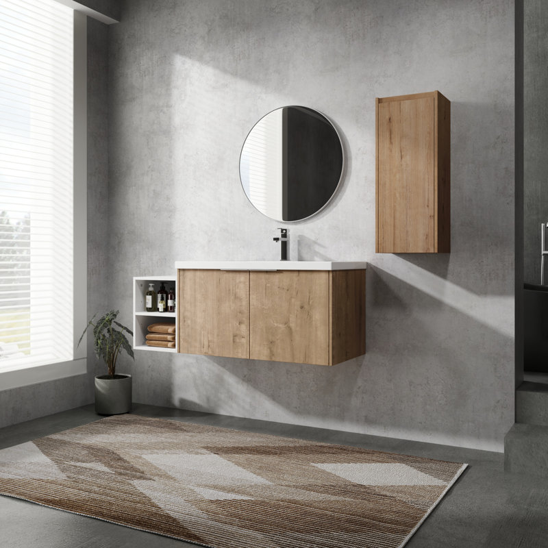 De meuble-lavabo mural avec lavabo et armoire latérale, avec portes à fermeture en douceur et armoire combinée 00112imo-0636imo-0612gWh