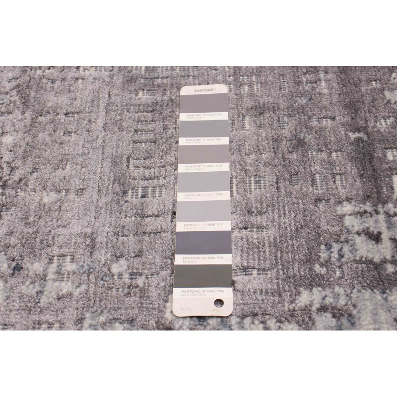 Tapis unique en laine gris foncé / gris 8 pi x 10 pi 1 po New Age
