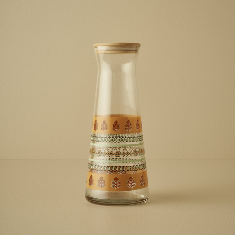 Indian Glass Carafe With Wooden Lid