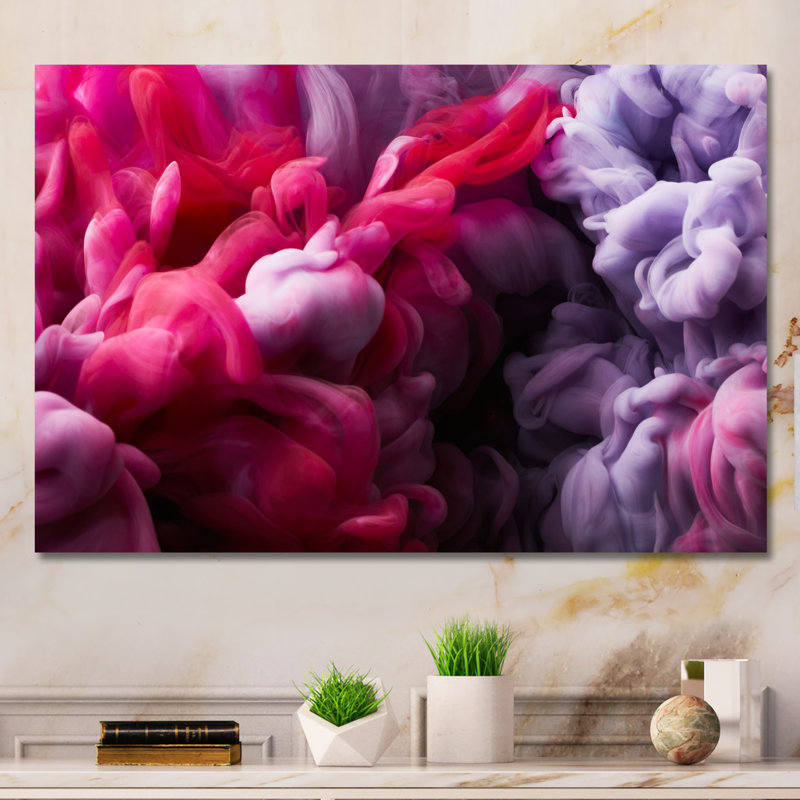Encre liquide rose et bleue VI, reproduction sur toile flottante, H 8 po x l 12 po x P 1 po, Toile tendue