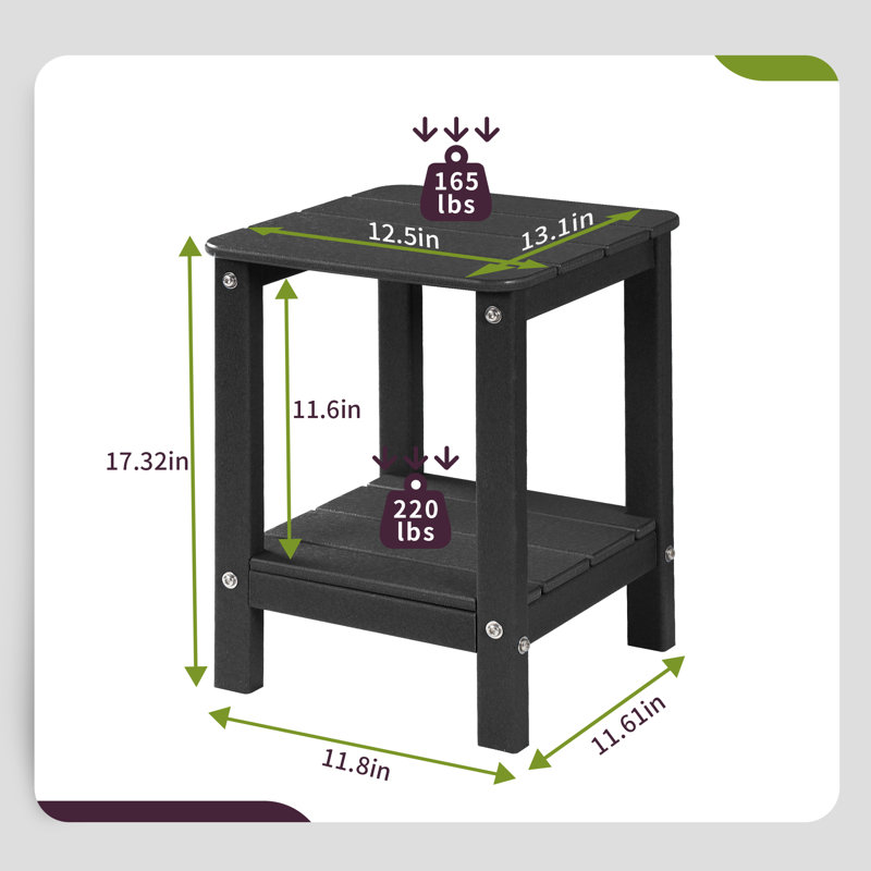 Square 12.5 "L x 13.1" W Outdoor Side Table, Black