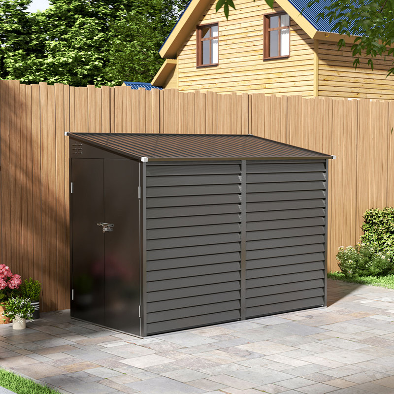 Charcoal Black Wall-Leaning Half-Slope Metal Tool Shed