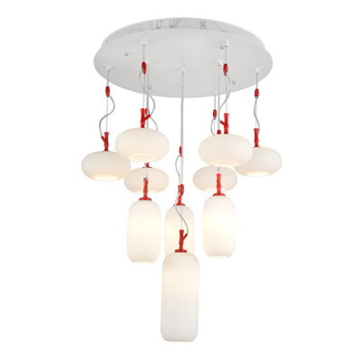 Lustre à DEL élégant, 10 ampoules incluses, 21,7 po x 23,6 po | 70% verre et 30% métal, superbe design blanc et rouge | Parfait pour les salles à manger et les espaces de vie, illuminez votre maison avec style