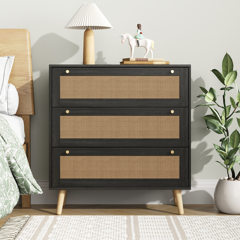 Pomodoro 35.8" H Boho Rattan Nightstand With 3 Drawers