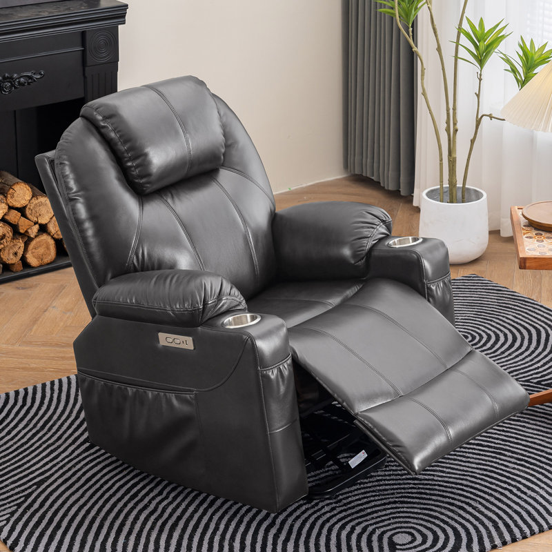 Buchs Leather Power Lift Assist Recliner Chair with Heating and Massage, Gray Faux Leather