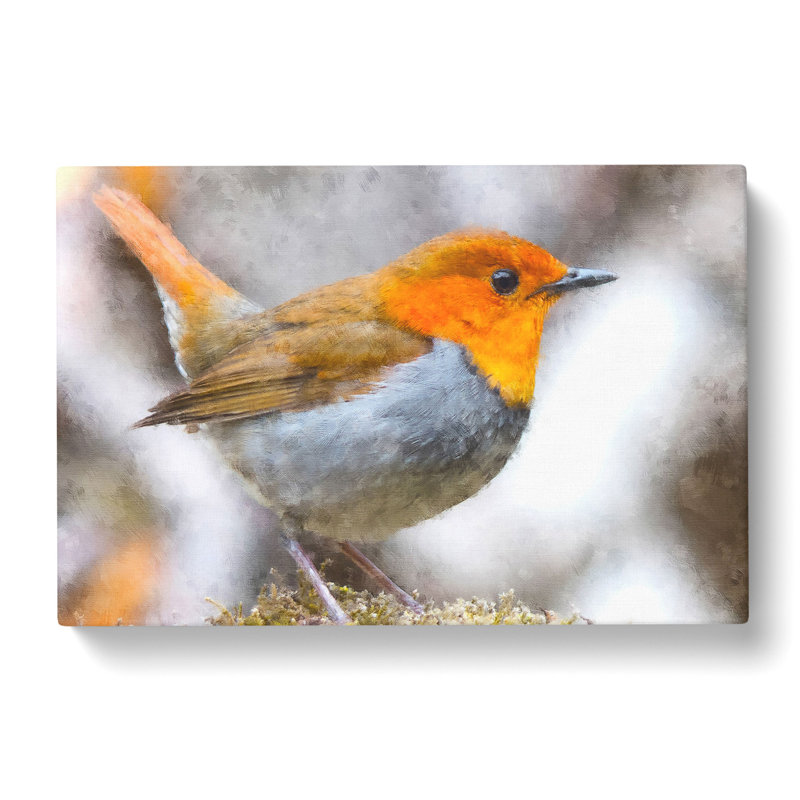 Charming Robin Bird Painting - Wrapped Canvas, 30cm H x 45cm W x 4cm D