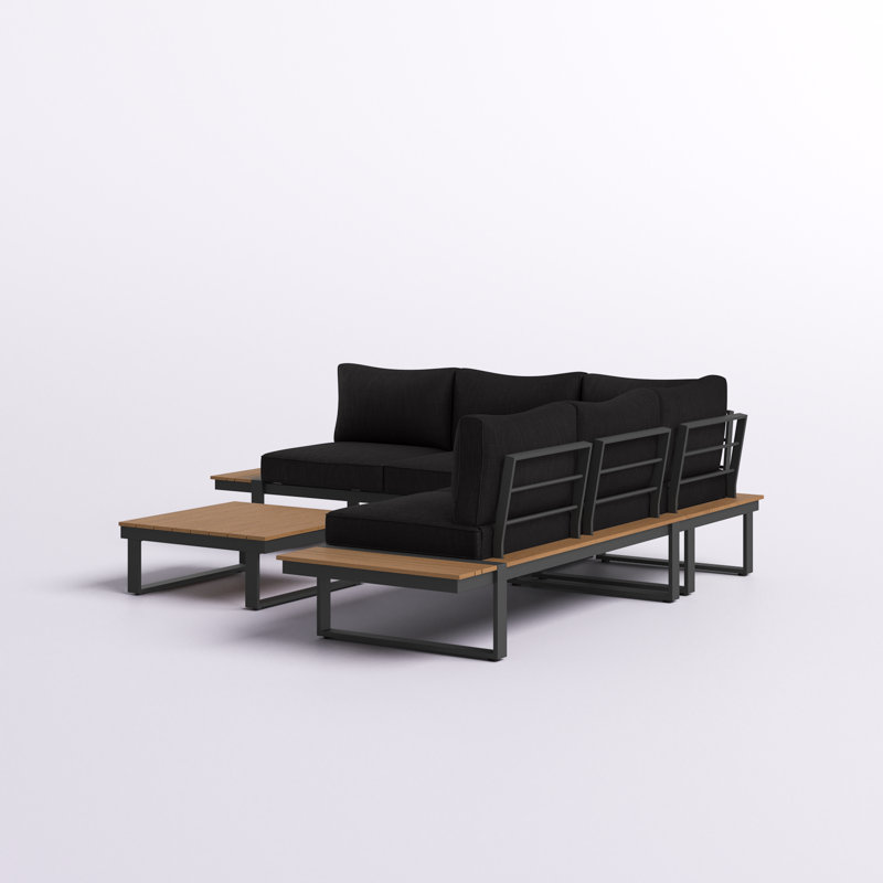 Barbaresi 5 - Person Modular Patio Conversation Set with Cushions, Gray/Natural, Black