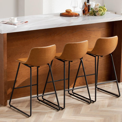 Bar Stools of 2/3/4, 26/30 Inch Counter Height Barstools with Back Faux Leather Bar Height Stools for Kitchen Island Counter