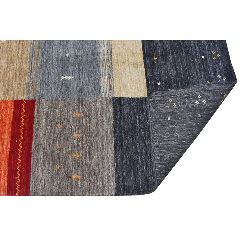 Hand Knotted Wool Area Rug in Black/Gray/Red/Beige, Rectangle 6' x 9"