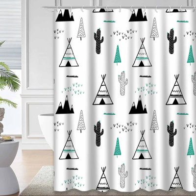 White Tent Cactus Native Indian Doodle Shower Curtain with 12 Hooks