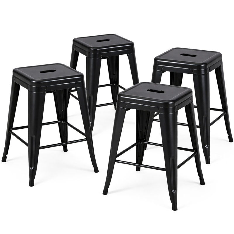 24 tabourets de bar sans dossier en métal de 24 po de hauteur de comptoir, non empilables, détachables et faciles à assembler, noir mat pour îlot de cuisine, bar, salle à manger, métal imperméable, structure, capacité de charge élevée