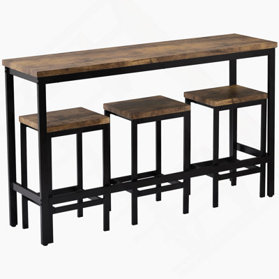Counter Height Long Dining Table Set With 3 Stools, Pub Kitchen Set Side Table