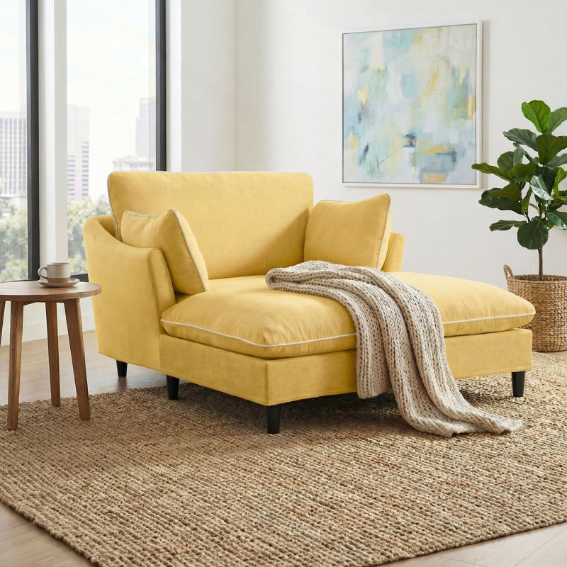 Chaise longue Canapé-lit 51,2 po Canapé-lit Canapé-lit avec coussins pour le salon, la chambre à coucher, Chenille jaune