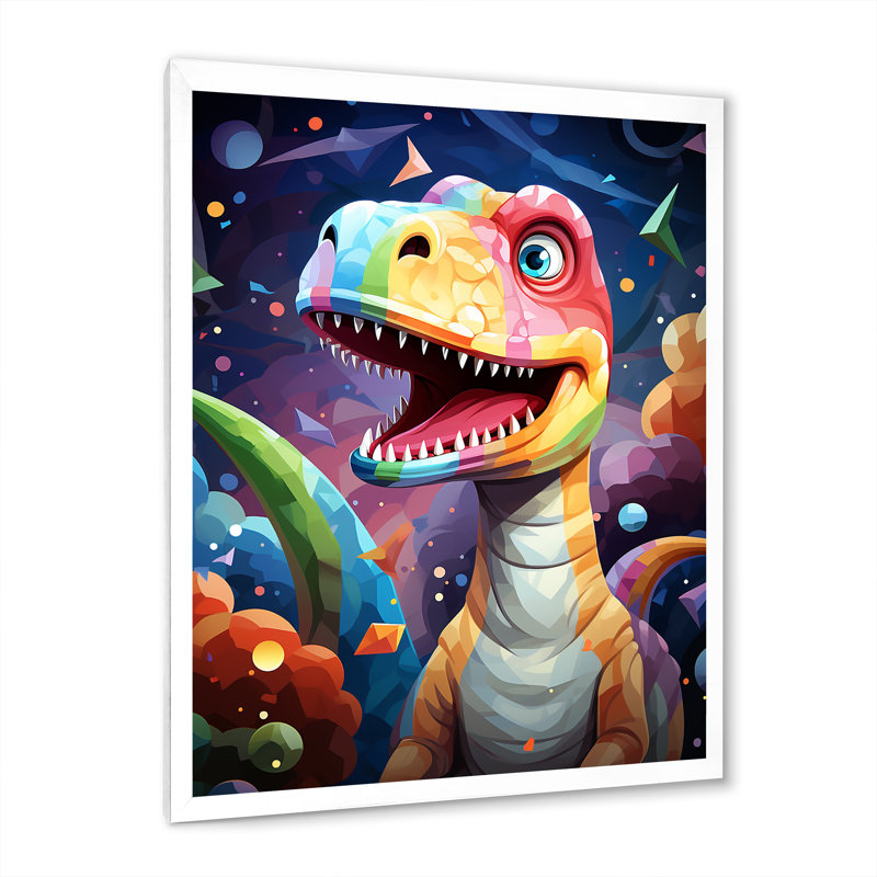 Cubiste mignon, dinosaure pour enfants - art mural dinosaure, Cadre photo blanc, H 32 po x l 16 po x P 1 po